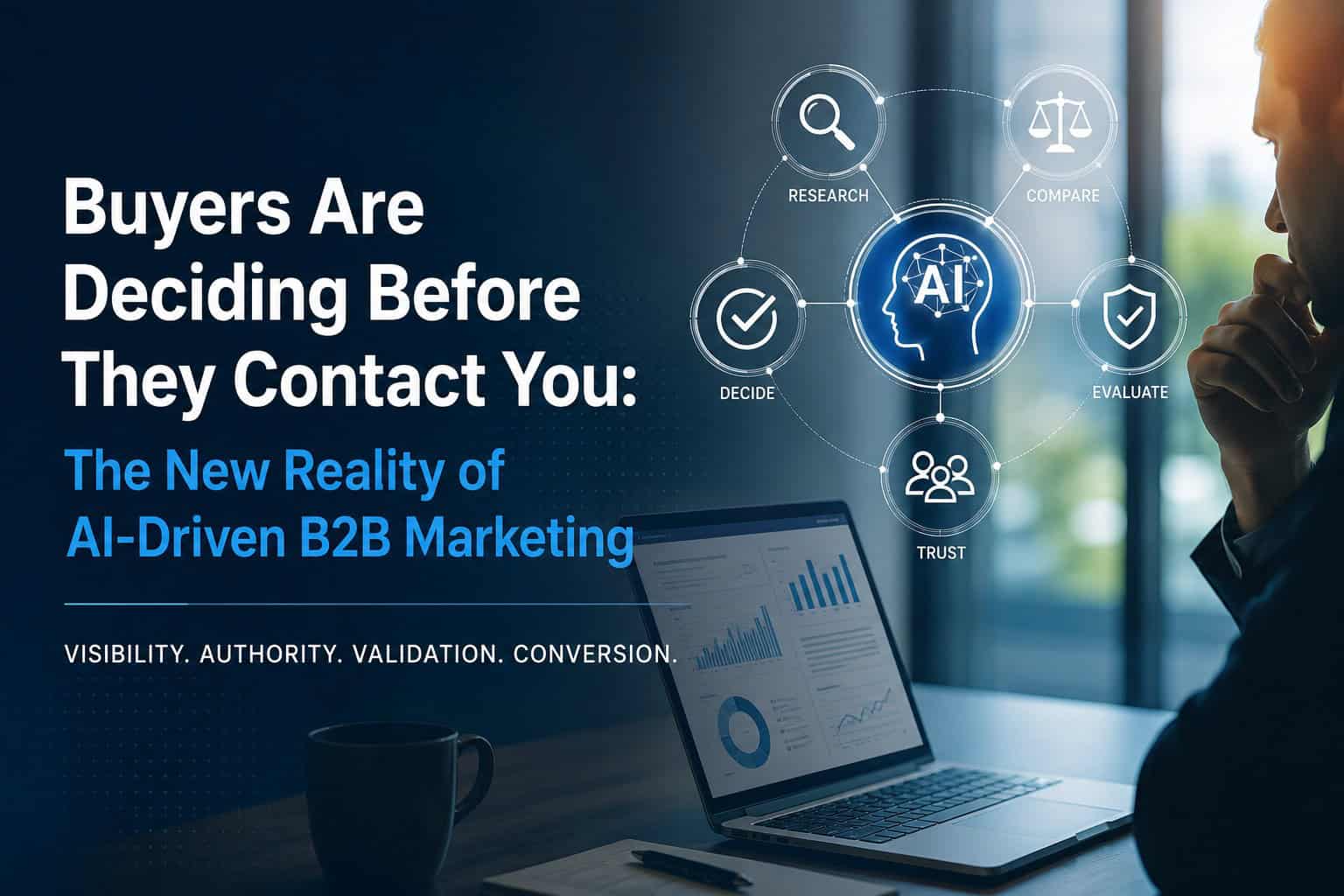 Business professional evaluating vendors using AI-driven buying decisions in a modern B2B marketing environment